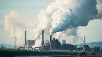 Close up of factory releasing harmful pollutants. Generative AI photo