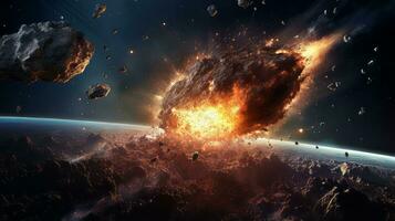 Captivating meteorite impact. Generative AI photo