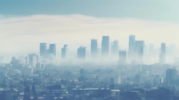 A view of a city in the fog. Generative AI photo