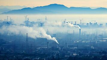 City engulfed in industrial smog. Generative AI photo