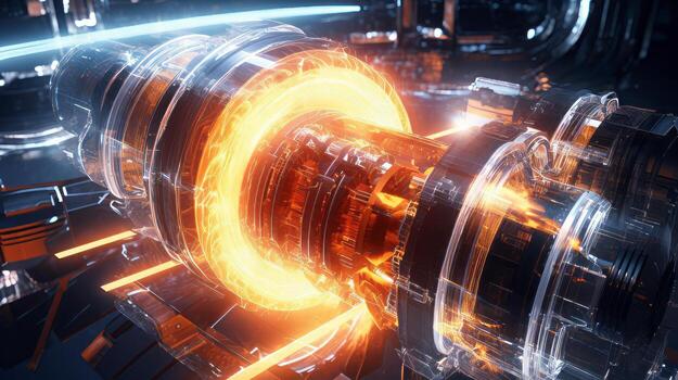 A futuristic concept of nuclear fusion. Generative AI photo