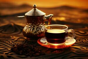 experiencia el intensidad de árabe negro café, un cierto cultural deleite ai generado foto