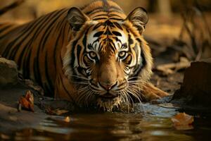 increíble Bengala Tigre mezclas armoniosamente con el temor inspirador belleza de naturaleza ai generado foto