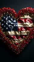 simbólico corazón hecho a mano desde Estados Unidos bandera paga homenaje a el querido independencia día vertical móvil fondo de pantalla ai generado foto