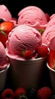 Berry bliss delightful assortment of strawberry ice cream scoops promises sweet satisfaction Vertical Mobile Wallpaper AI Generated photo
