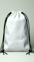 Minimalist contrast white drawstring bag, adorned with a sleek black rope closure Vertical Mobile Wallpaper AI Generated photo