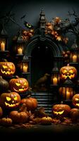 Seasonal allure backdrop sets a Halloween mood with an array of decorative pumpkins Vertical Mobile Wallpaper AI Generated photo