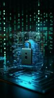 Safeguarding user privacy Cybersecurity shields through encryption, highlighting data protection Vertical Mobile Wallpaper AI Generated photo