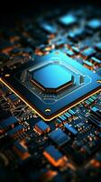 techno arte resumen circuito tablero integra chip procesador, formando un intrincado tecnológico antecedentes vertical móvil fondo de pantalla ai generado foto