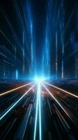 Dynamic design Blue light streaks and fiber optics form futuristic speed lines background Vertical Mobile Wallpaper AI Generated photo