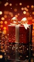 Gleaming red gift box, wide open. Sparkling brilliance and joyful anticipation. Vertical Mobile Wallpaper AI Generated photo