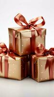 Isolated presents, boxes on white. Evoke holiday spirit, Valentine's Day affection. Vertical Mobile Wallpaper AI Generated photo