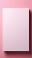 Pure backdrop Blank white card isolated on pastel pink, ready for your sentiments. Vertical Mobile Wallpaper AI Generated photo