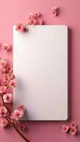 Serene elegance White card against pastel pink, ready for personal expressions. Vertical Mobile Wallpaper AI Generated photo