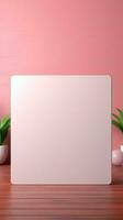 Serene elegance White card against pastel pink, ready for personal expressions. Vertical Mobile Wallpaper AI Generated photo