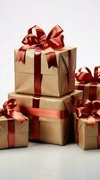 Standalone gifts, boxes on white. Exemplify vacation, Valentine's Day celebration. Vertical Mobile Wallpaper AI Generated photo