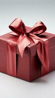 Unveiled red gift box with ribbon, alone on clean white isolation. Vertical Mobile Wallpaper AI Generated photo