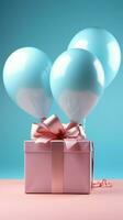 Chic contrast White box, blue ribbon, balloon on vibrant pink background. Vertical Mobile Wallpaper AI Generated photo