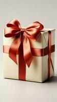 Classic allure Isolated vintage gift box, red ribbon bow, pure white setting. Vertical Mobile Wallpaper AI Generated photo