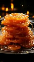 Culinary tradition Jalebi, a crispy and timeless Indian sweet treat Vertical Mobile Wallpaper AI Generated photo