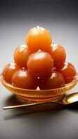 Cultural confection Gulab jamun, milk solid delicacy, signifies joy in India and Pakistan Vertical Mobile Wallpaper AI Generated photo