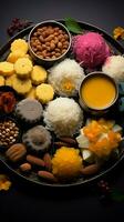 Dessert symphony Indian sweets presented in a tempting flat lay arrangement Vertical Mobile Wallpaper AI Generated photo