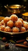 Flavorful heritage Classic motichoor ladoo, a sweet that transcends generations with its taste Vertical Mobile Wallpaper AI Generated photo