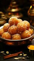 Flavorful heritage Classic motichoor ladoo, a sweet that transcends generations with its taste Vertical Mobile Wallpaper AI Generated photo