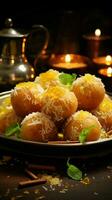 Tropical crunch Tangy, crispy kacha aam ke ladoo, a tropical treat Vertical Mobile Wallpaper AI Generated photo