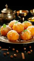 Culinary gems Indian motichoor laddoo, spherical sweets that captivate with every bite Vertical Mobile Wallpaper AI Generated photo