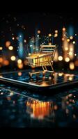 Connectivity commerce Global concept depicted through smart phones online shopping icon Vertical Mobile Wallpaper AI Generated photo