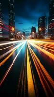 Dynamic motion Blurred traffic light trails infuse the road with captivating vibrancy Vertical Mobile Wallpaper AI Generated photo
