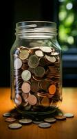 Euro filled jar expands with cent infusion woman includes paper bill contribution Vertical Mobile Wallpaper AI Generated photo