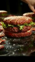 Expert butchers skillfully transform meat into mouthwatering hamburger patties through meticulous processing Vertical Mobile Wallpaper AI Generated photo