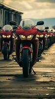 Front and center Row of motorcycles with Honda stands poised in attention Vertical Mobile Wallpaper AI Generated photo