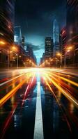 Road adorned with vibrant, blurred trails of traffic lights paints a mesmerizing scene Vertical Mobile Wallpaper AI Generated photo