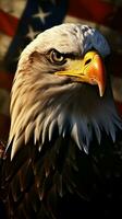 Sunset illuminates US symbols American eagle and flag, a patriotic Americana scene Vertical Mobile Wallpaper AI Generated photo