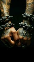 Chains once bound, now hands stroll freely, marking the transformation from slavery to freedom Vertical Mobile Wallpaper AI Generated photo