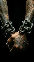 Chains once bound, now hands stroll freely, marking the transformation from slavery to freedom Vertical Mobile Wallpaper AI Generated photo