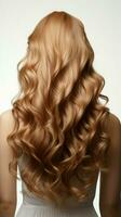 Curly elegance Long brown locks meet blonde hair part, a stylish design on white Vertical Mobile Wallpaper AI Generated photo