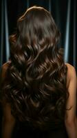 Curly noir allure Back view of brunette, long hair in studio pose Vertical Mobile Wallpaper AI Generated photo
