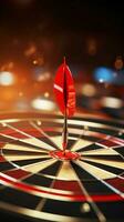 Darts hit target's bullseye Red arrows signify achieving business targets and goals. Vertical Mobile Wallpaper AI Generated photo