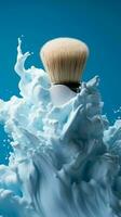 Elegant contrast Classic brush meets foam on a calming blue backdrop Vertical Mobile Wallpaper AI Generated photo