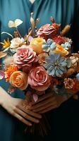 Floral artistry Careful hands fashion a lovely bouquet from a colorful assortment Vertical Mobile Wallpaper AI Generated photo