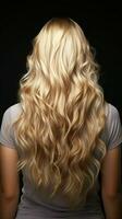 aislado rubia balayage naturaleza temática pelo cuidado representado en joven mujeres espalda pelo vertical móvil fondo de pantalla ai generado foto