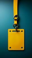Name badge Yellow cord, empty space, and text for clear identification Vertical Mobile Wallpaper AI Generated photo