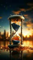 Sands of change Hourglass portrays Earth, conveying the gravity of global warming Vertical Mobile Wallpaper AI Generated photo