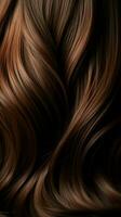 Shimmering strands Brunette hair texture radiates with a captivating shine Vertical Mobile Wallpaper AI Generated photo