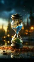 Ticking crisis Hourglass showcases Earth, symbolizing urgency in global warming concept Vertical Mobile Wallpaper AI Generated photo