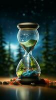 Ticking crisis Hourglass showcases Earth, symbolizing urgency in global warming concept Vertical Mobile Wallpaper AI Generated photo